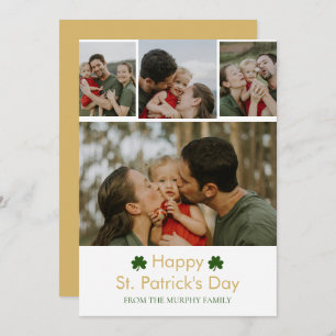 Elegant lucky shamrock st. Patrick's Day 4 Photo Holiday Card