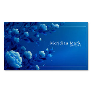 Elegant Luminous Blue Floral Monochromatic Magnetic Business Card