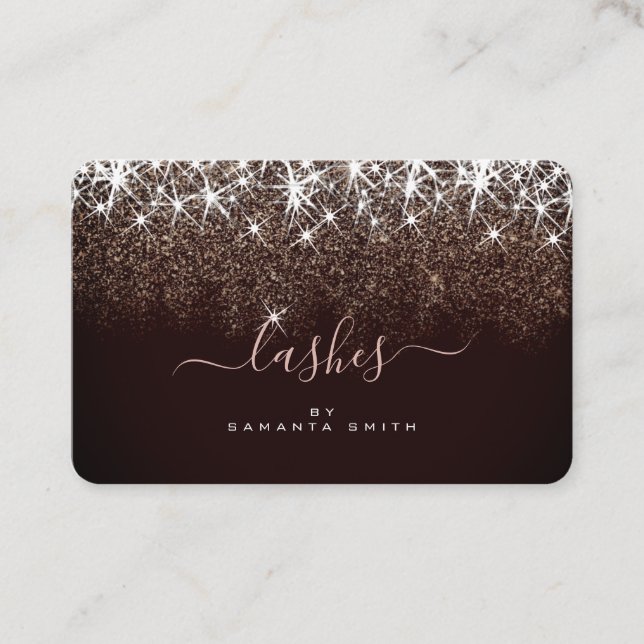Elegant Luminous Rose Gold Glitter Lashes Artist Business Card (Front)