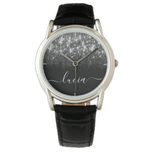 Elegant Luminous Silver Glitter Custom Name Watch