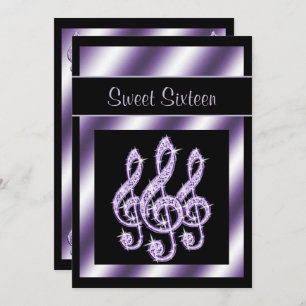Elegant, Luscious Lilac Treble Clefs Sweet 16 Invitation
