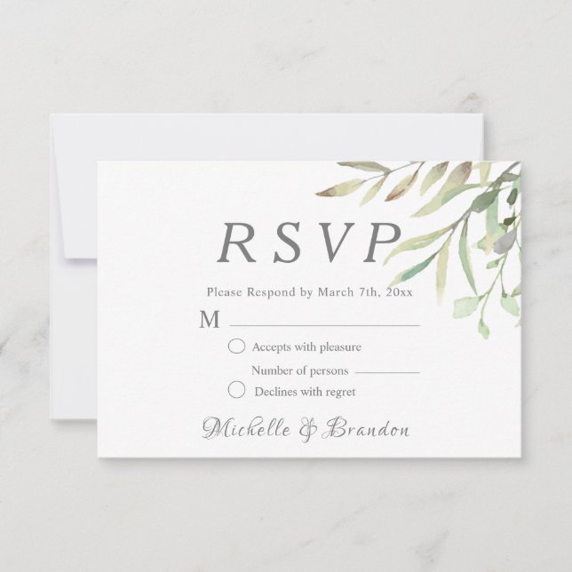 elegant lush water-colored wedding RSVP card (Front)