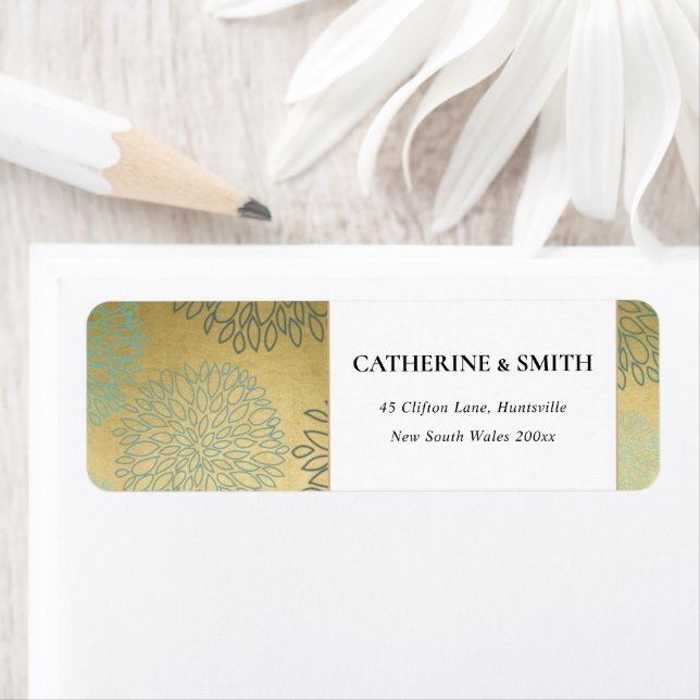 ELEGANT LUX FAUX GOLD DAHLIA FLORAL ADDRESS LABEL (Insitu)