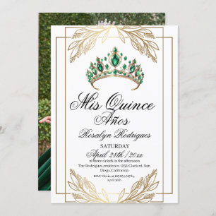 Elegant Lux Photo Quinceanera Gold Tiara Invitation