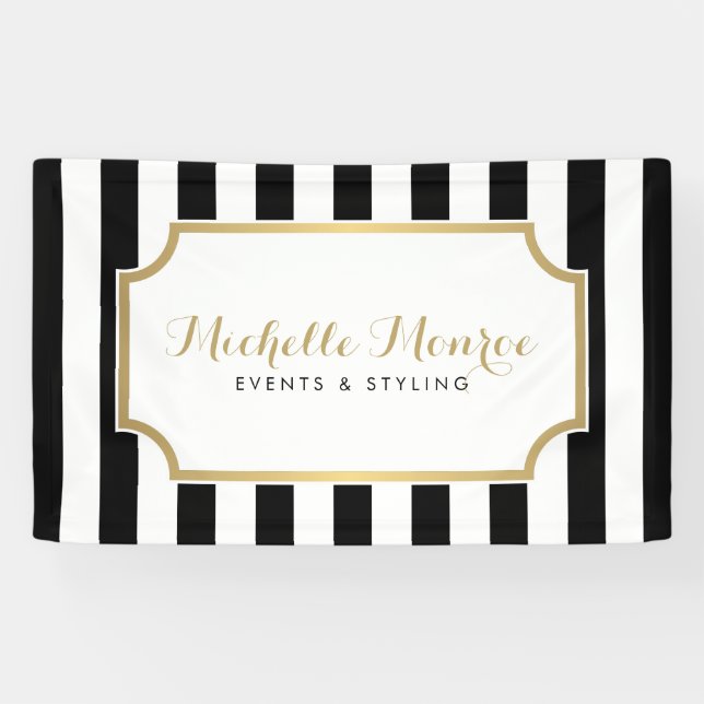 Elegant Luxe Bold Black and White Stripes Banner (Horizontal)