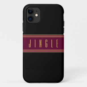 Elegant Luxe Burgundy Black Art Deco JINGLE Text iPhone 11 Case