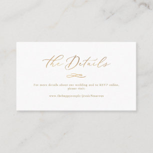 Elegant Luxe Calligraphy Faux Gold Wedding Details Business Card