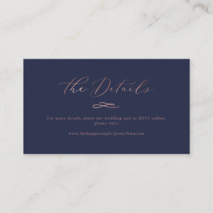 Elegant Luxe Calligraphy Rose Gold Wedding Details Business Card