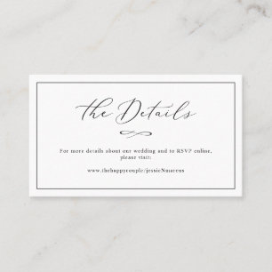 Elegant Luxe Calligraphy Wedding Details Business Card
