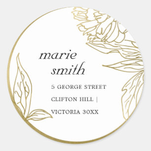 ELEGANT LUXE CLASSY GOLD FOIL FLORAL ADDRESS  CLASSIC ROUND STICKER
