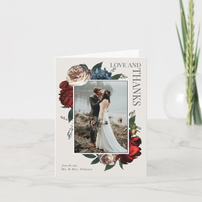 Elegant Luxe Floral Wedding Photo Thank YOu Card (Front)
