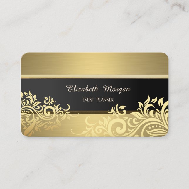 Elegant Luxe Gold Floral Business Card (Front)
