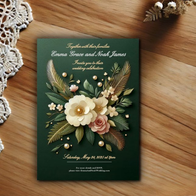 Elegant Luxe Green Floral Wedding Invitation (Creator Uploaded)