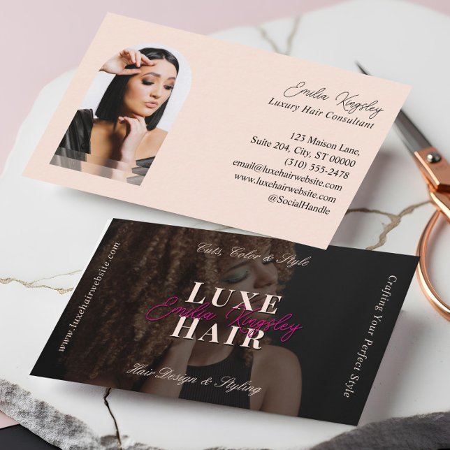 Elegant Luxe Hair Stylist Beauty Salon Black Pink Business Card (Elegant Luxe Hair Stylist Beauty Salon Black Pink Business Card)