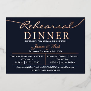 Elegant Luxe Navy Rose Gold Rehearsal Dinner  Foil