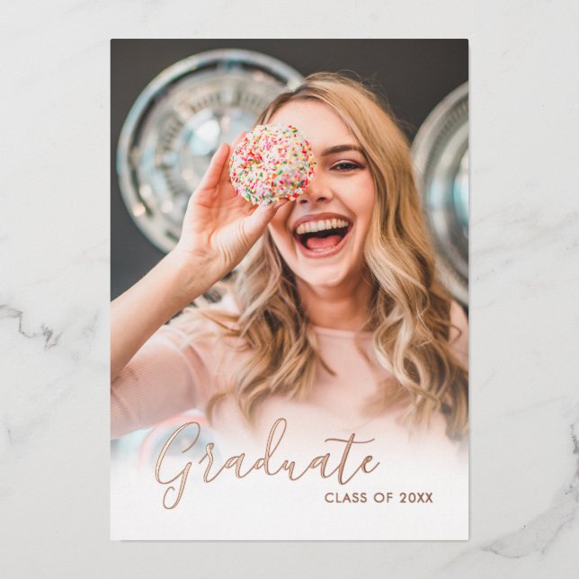 Elegant Luxe Photo Rose Gold Graduate  Foil Invita (Front)