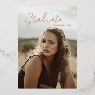 Elegant Luxe Photo Rose Gold Graduate Foil Invitat
