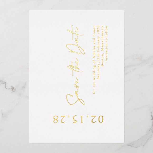 Elegant Luxe Real Gold Foil Save the Date Foil (Front)