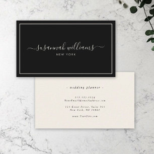 Elegant Luxe Script Calligraphy Chic Black Ivory Business Card