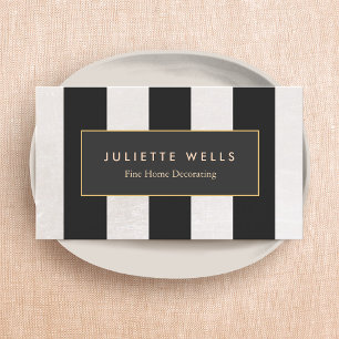 Elegant Luxe Vintage Black and White Striped Business Card