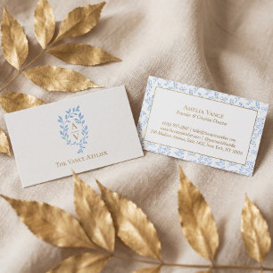 Elegant Luxe Vintage Leaf Branch Crest Monogram Business Card