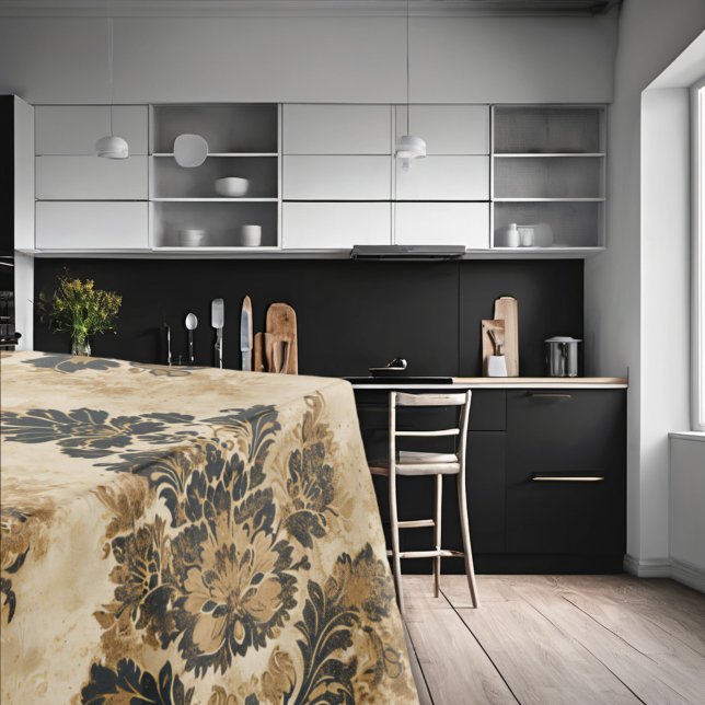 Elegant Luxurious Black Gold Beige Ivory Damask Tablecloth (Creator Uploaded)