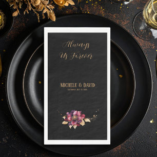 Elegant Luxurious Black Gold Burgundy Watercolor Napkin