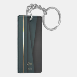 Elegant Luxurious Dark Green Gold Monogram Name Key Ring