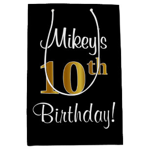 Elegant, Luxurious, Faux Gold Look 10th Birthday Medium Gift Bag