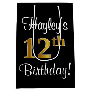 Elegant, Luxurious, Faux Gold Look 12th Birthday Medium Gift Bag