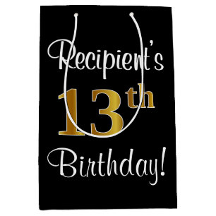 Elegant, Luxurious, Faux Gold Look 13th Birthday Medium Gift Bag
