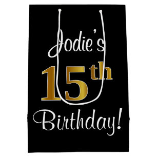 Elegant, Luxurious, Faux Gold Look 15th Birthday Medium Gift Bag