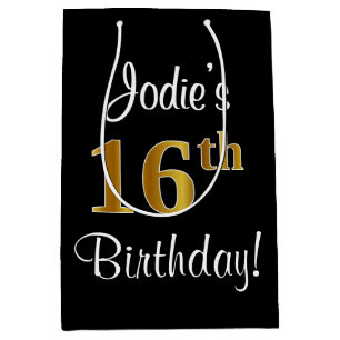 Elegant, Luxurious, Faux Gold Look 16th Birthday Medium Gift Bag
