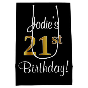 Elegant, Luxurious, Faux Gold Look 21st Birthday Medium Gift Bag