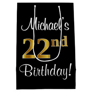 Elegant, Luxurious, Faux Gold Look 22nd Birthday Medium Gift Bag