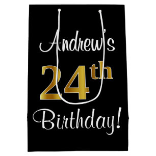 Elegant, Luxurious, Faux Gold Look 24th Birthday Medium Gift Bag