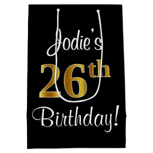 Elegant, Luxurious, Faux Gold Look 26th Birthday Medium Gift Bag