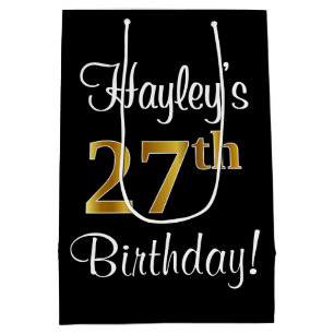 Elegant, Luxurious, Faux Gold Look 27th Birthday Medium Gift Bag