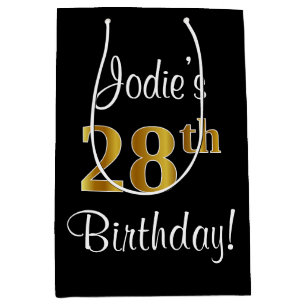 Elegant, Luxurious, Faux Gold Look 28th Birthday Medium Gift Bag