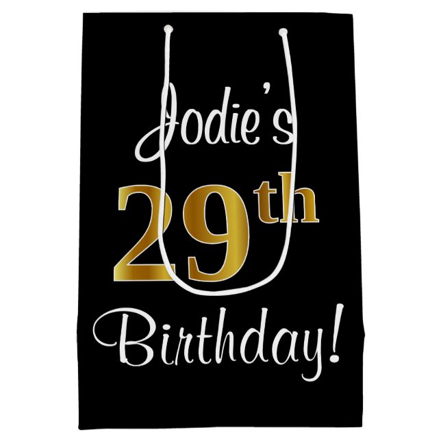 Elegant, Luxurious, Faux Gold Look 29th Birthday Medium Gift Bag (Back)