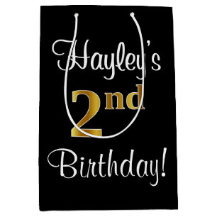 Elegant, Luxurious, Faux Gold Look 2nd Birthday Medium Gift Bag