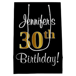 Elegant, Luxurious, Faux Gold Look 30th Birthday Medium Gift Bag