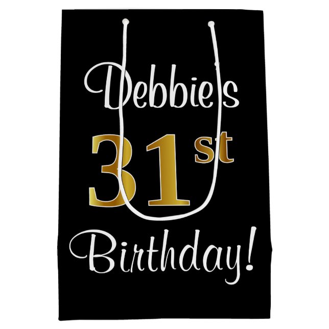 Elegant, Luxurious, Faux Gold Look 31st Birthday Medium Gift Bag (Back)