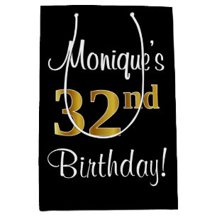 Elegant, Luxurious, Faux Gold Look 32nd Birthday Medium Gift Bag