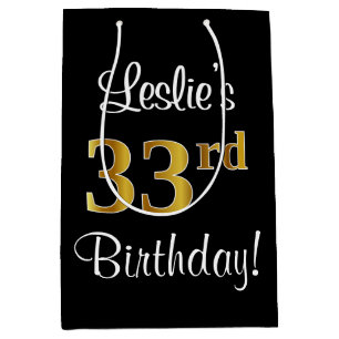 Elegant, Luxurious, Faux Gold Look 33rd Birthday Medium Gift Bag