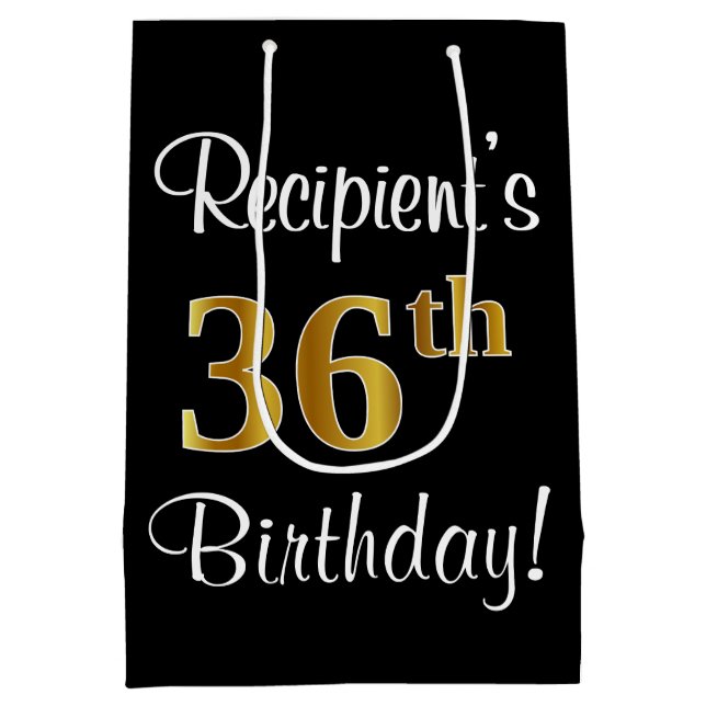 Elegant, Luxurious, Faux Gold Look 36th Birthday Medium Gift Bag (Back)