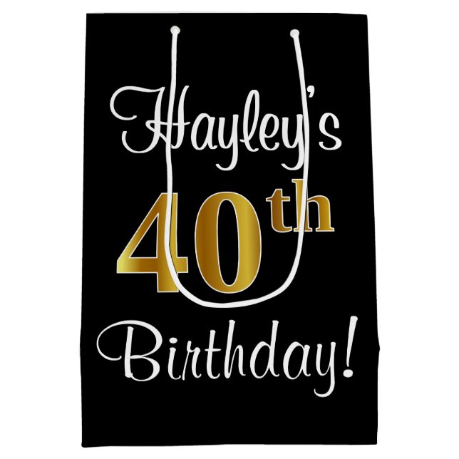 Elegant, Luxurious, Faux Gold Look 40th Birthday Medium Gift Bag (Back)