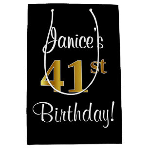 Elegant, Luxurious, Faux Gold Look 41st Birthday Medium Gift Bag