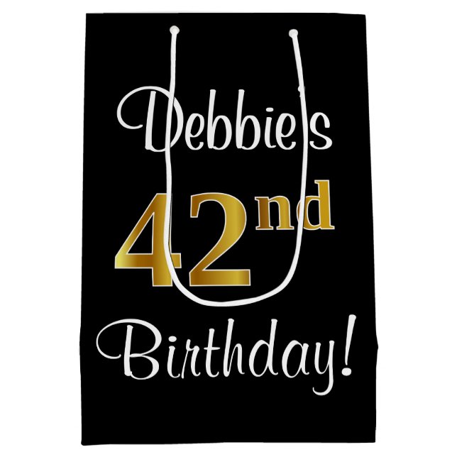 Elegant, Luxurious, Faux Gold Look 42nd Birthday Medium Gift Bag (Back)