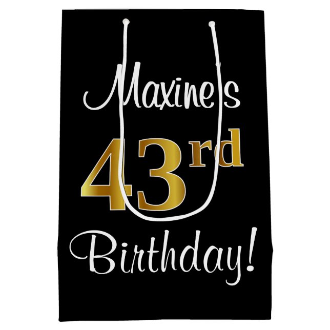 Elegant, Luxurious, Faux Gold Look 43rd Birthday Medium Gift Bag (Back)